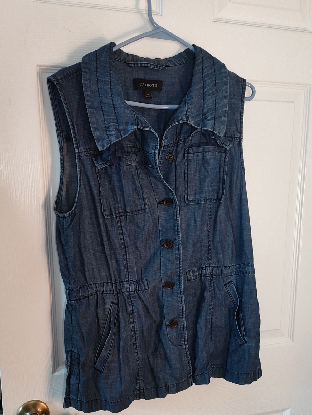 Talbots Sleeveless Denim Utility Vest in Dark Blue